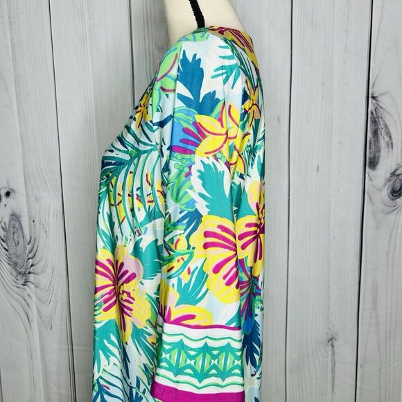 Beach Break Shift Dress Women’s Size Large Bright Colorful 3/4 Sleeve Stretch - Picture 5 of 12